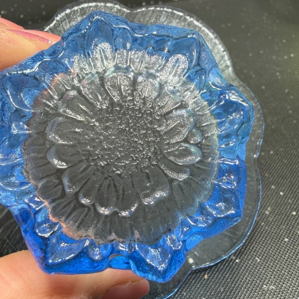 Lasisepat Mantsala Finland Blue Flower Art Glass Votive Candle Holder Vintage